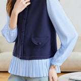 Exquisite Elegant Pleated Color-Blocked Knit Top