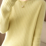 Casual Minimalist Solid-Color Ribbed Texture Knitted Top