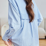 Casual Striped Patch Pocket Pure Cotton Shirt And Knit Shawl Two‑Piece Set