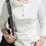 Casual Lace Long-Sleeve Edge Hooded T-Shirt - liwisi
