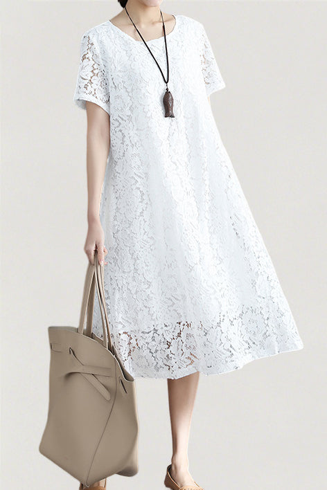 Versatile Loose-Fit Lace Dress - liwisi