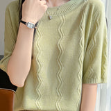 Elegant Short-Sleeve Knit Top With Water Ripple Pattern
