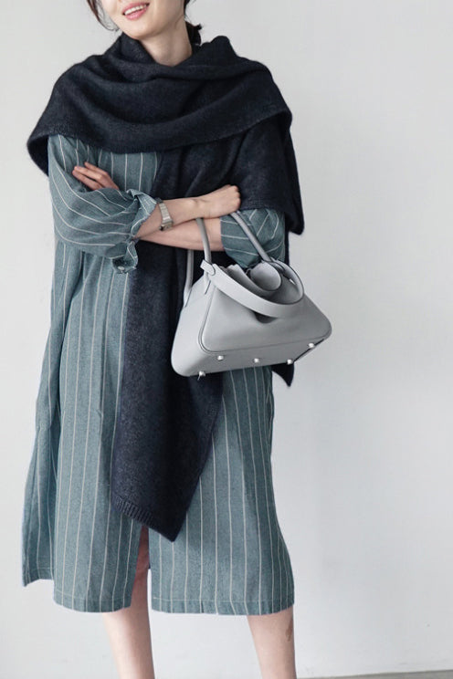 ドロップショルダーストライプ柄シャツワンピース　2色入 - liwisi