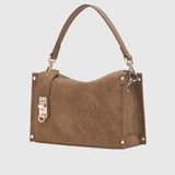 Elegant Suede Handbag With Metal Turn Lock