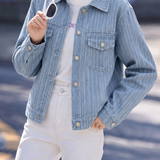 Casual Vertical Stripe Jacket With Flap Patch Pockets