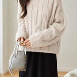 Elegant Lazy‑Style Crew‑Neck Long‑Sleeve Cable‑Knit Sweater