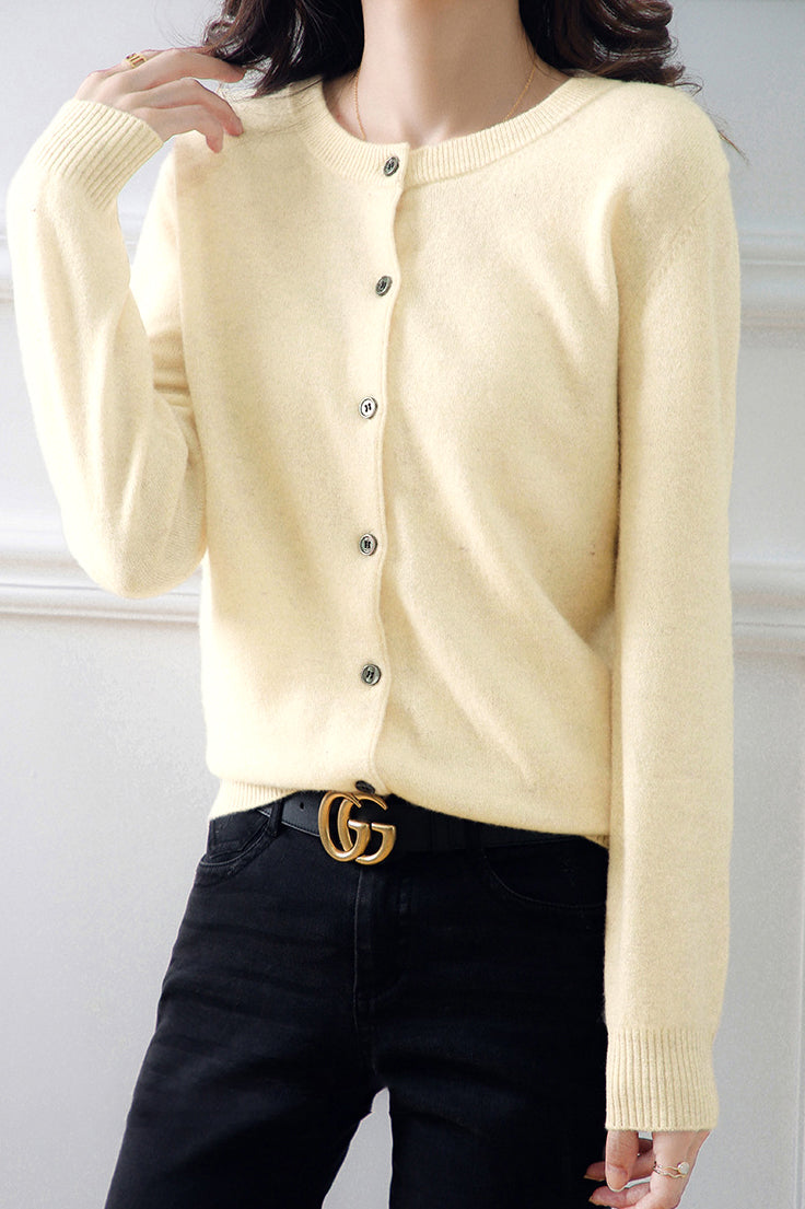 Round Neck Wool Knit Cardigan - 12 Colors Available - liwisi