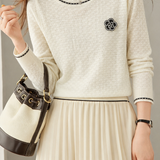 Exquisite Round Neck Jacquard Textured Long Sleeve Knit Top