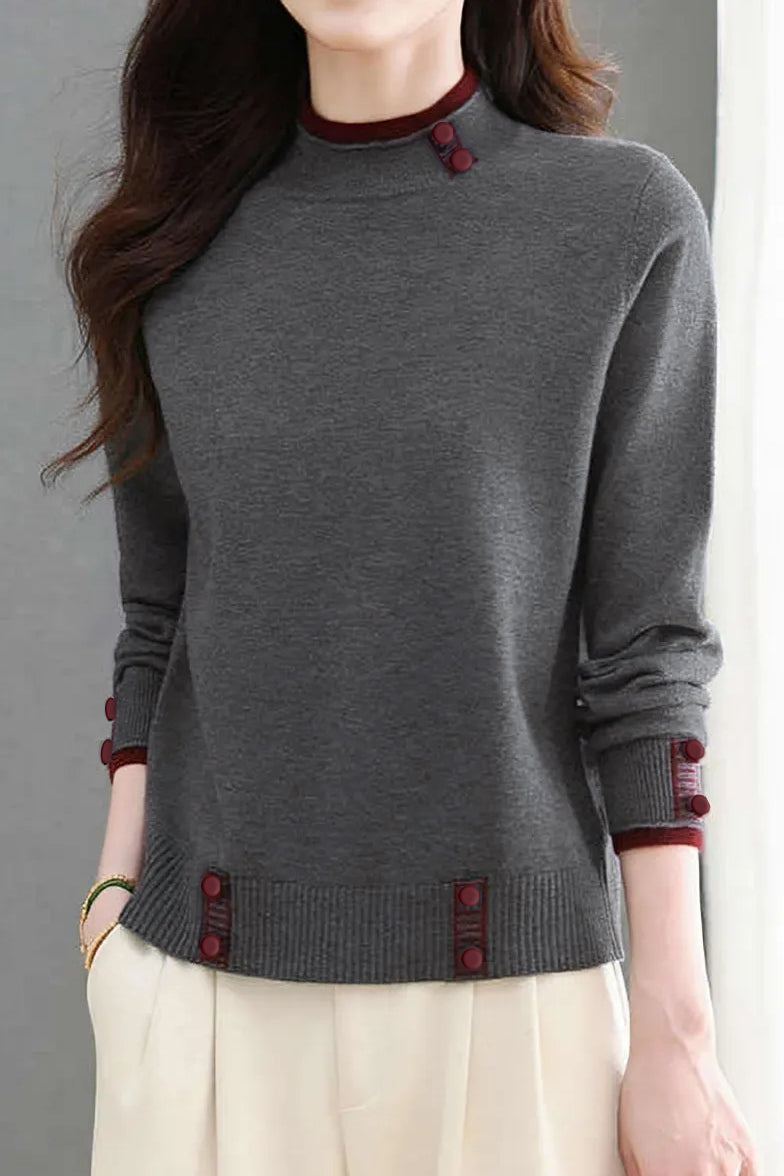Casual Versatile Long-Sleeve Pullover Color-Block Knitted Top - liwisi