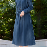 Casual Vacation Lapel Striped Long Sleeve Dress