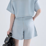 Lace collared short sleeve shorts set