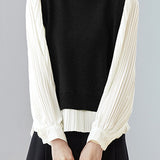 Elegant Office Patchwork Fake Two-Piece Knit Top