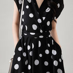 Polka Dot V-Neck Tied Dress - liwisi