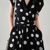 Polka Dot V-Neck Tied Dress - liwisi