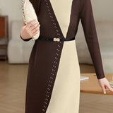 Casual Temperament Color-Block Knitted Dress - liwisi