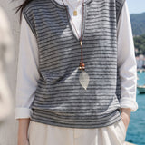 Casual Vacation Fake Two-Piece Round Neck Stripe Long Sleeve T-Shirt