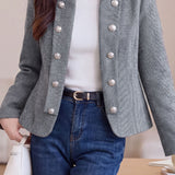 Elegant Commuter Mandarin Collar Double Breasted Long Sleeve Coat