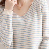 Striped Contrast V-Neck Knit Top - 6 Colors Available