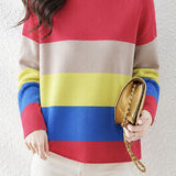 Casual Color‑Blocked Fine Rib Side Slit Knit Top