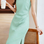 Elegant Commute Sleeveless One-Shoulder Dress - liwisi