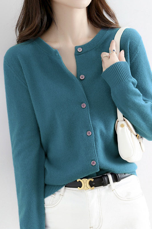 Round Neck Wool Knit Cardigan - 12 Colors Available - liwisi
