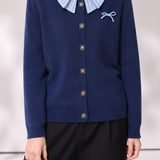 Exquisite Commuter Crew‑Neck Long‑Sleeve Knit Cardigan With Bow Decoration