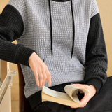 Casual Color‑Block Spliced Hooded Waffle Sweatshirt