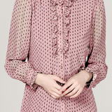 Elegant Crinkled Polka Dot Ruffled Blouse