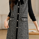 Elegant Tweed Color-Block Spliced Two-Piece Set: Slip Dress & Knit Top
