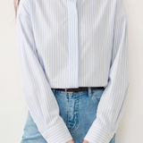 Casual Small Stand Collar Striped Long Sleeve Shirt