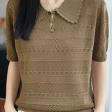 Gentle Commuter Hollow-out Knit T-shirt