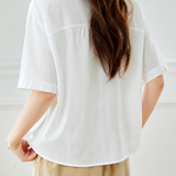 Casual Half Placket Diagonal Spliced Blouse
