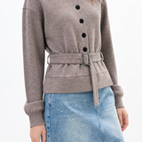 Elegant Turtleneck Button Tie‑Detail Long‑Sleeve Knit Cardigan