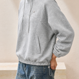 Casual Half-Placket Hoodie With Drawstring Decorative Buttons