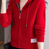 Casual Multi-Collar Zip Label Knit Cardigan