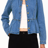 Casual Topstitch Gathered Waist Denim Jacket