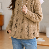 Casual Cable Hollow Half-Placket Knit Top