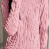 Elegant Commuter Mock Neck 3D Embossed Jacquard Long‑Sleeve Knit Sweater