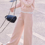 Casual Half Stand Collar Sweatshirt & Drawstring High Waist Wide Leg Pants Set