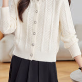 Exquisite Elegant Round Neck Rhinestone Long Sleeve Knit Cardigan