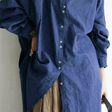 Stand Collar Drop Shoulder Linen Tunic - 6 Colors Available