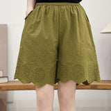 Casual Commuter Hollow Embroidery Five-point Wide Leg Shorts