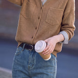Casual Fake Two-Piece Stripe Shirt Spliced Knit Cardigan