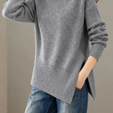 Elegant High Neck Drop Shoulder Irregular Long Sleeve Knit Sweater
