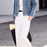 Exquisite Commuter Crew Neck Beaded Denim Jacket