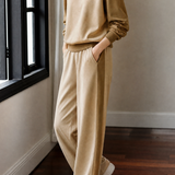 Casual Crew Neck Color‑Block Long‑Sleeve Sweatshirt And High‑Waisted Wide‑Leg Pants Set