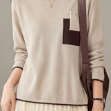 Casual Color Contrast Bound Geometric Patch Pocket Knit Sweater
