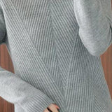 Half-High Neck Diagonal Ribbed Knit Top