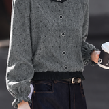 Elegant Color Block Polka Dot Lace Trim Spliced Shirt