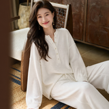Casual Waffle Half‑Placket Long‑Sleeve Top And Wide‑Leg Pants Set